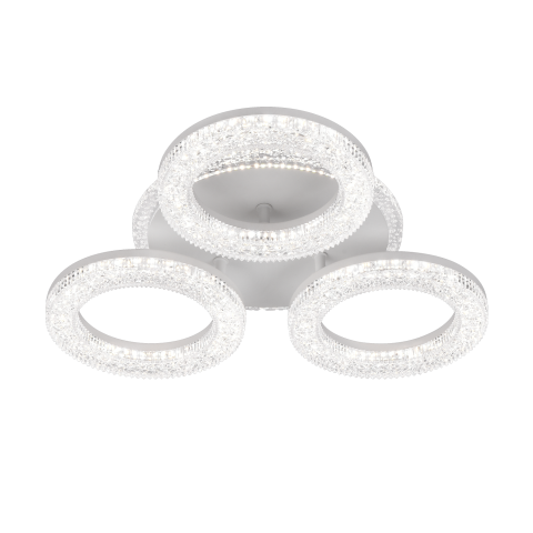 Lustre LED Moderne - Lustra LED FREJA cu Telecomanda, 50W, 3000K/4000K/6000K, Dimabil, Alb, Cristale, 3 Cercuri