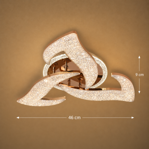 Lustra LED HALESA Eleganza cu telecomanda si cristal, 44W, 3 Surse, Lumina Rece/Calda/Neutra, Dimabila, Auriu [3]