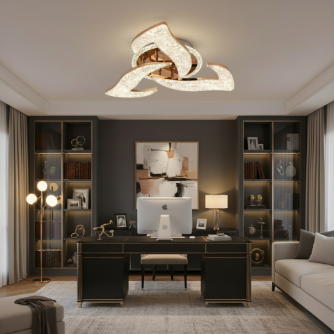 Lustra LED HALESA Eleganza cu telecomanda si cristal, 44W, 3 Surse, Lumina Rece/Calda/Neutra, Dimabila, Auriu [1]