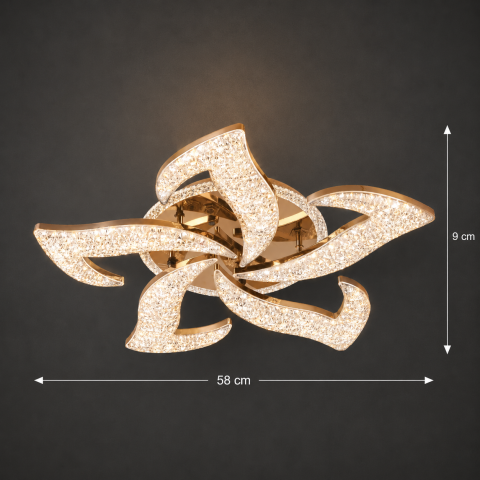 Lustra LED HALESA Magno cu telecomanda si cristal, 66W, 5 Surse, Lumina Rece/Calda/Neutra, Dimabila, Auriu [3]