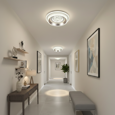 Lustre LED Moderne - Lustra LED KALESO Petito, 37W, Diametru 24.5cm, Lumina Calda/Neutra/Rece, Alb, Metal si Cristal