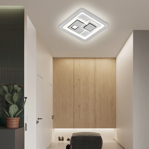 Lustre LED Moderne - Lustra LED KEREN 33W, Patrata, lumina Rece/Calda/Neutra 3000K/4000K/6000K, Alb, Metal si Acril