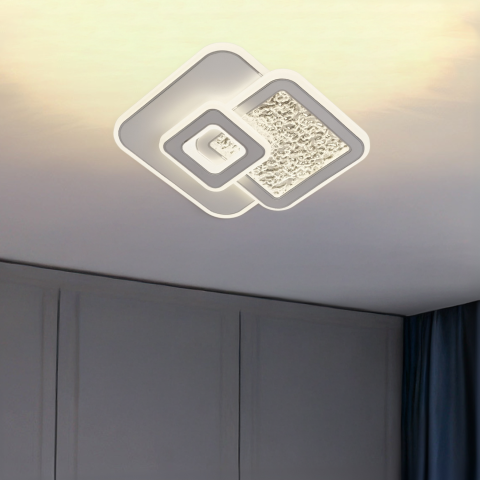 Iluminat Smart Home - Lustra LED KOMPACTO 56W, 3 Patrate, lumina Rece/Calda/Neutra, Alb