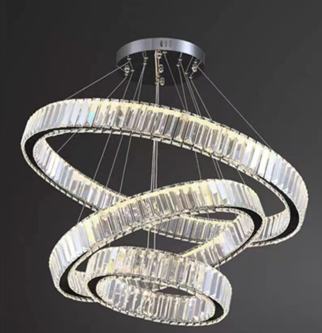 Lustra LED LLC130/3CH, Cristal si Metal, 119W, 3 Cercuri, Dimabila, Inaltime Reglabila, Lumina Rece/Calda/Neutra, Iluminat Luxos [1]