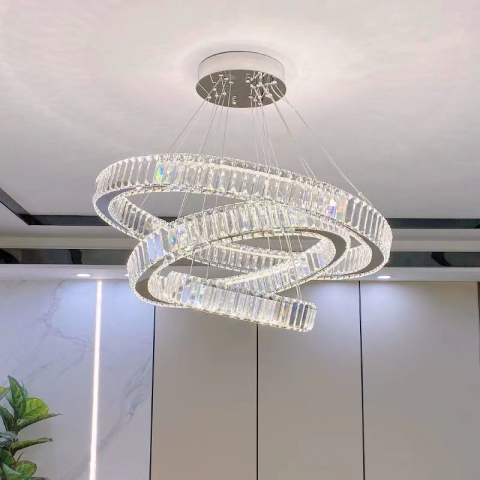 Lustra LED LLC130/3CH, Cristal si Metal, 119W, 3 Cercuri, Dimabila, Inaltime Reglabila, Lumina Rece/Calda/Neutra, Iluminat Luxos [2]