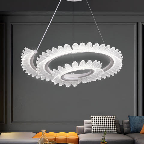 Lustre LED Moderne - Lustra LED LT188WH, Cristal si Metal, 40W, Dimabila, Inaltime Reglabila, Lumina Rece/Calda/Neutra, Iluminat Luxos