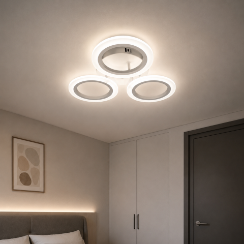 Lustre LED Moderne - Lustra LED MARA 27W, 3 Cercuri, lumina Neutra, Alb
