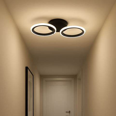 Lampi, Aplice si Corpuri de iluminat Smart - Lustra LED MARA 28W, 2 Cercuri, lumina Rece/Calda/Neutra, Negru