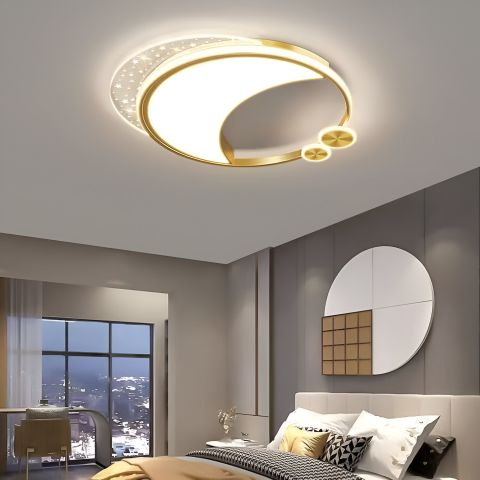 Lustre LED Moderne - Lustra LED Marco cu Telecomanda, 51W, Dimabila, Auriu, Metal, Acril si Sticla, 3000K/4000K/6000K