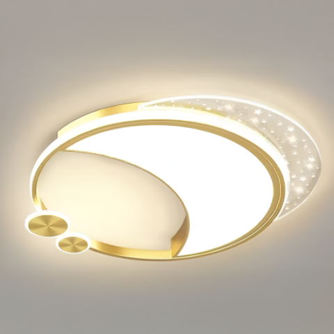 Lustra LED Marco cu Telecomanda, 51W, Dimabila, Auriu, Metal, Acril si Sticla, 3000K/4000K/6000K [1]