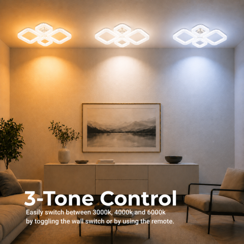 Lustra LED MOND Eleganza cu telecomanda si cristal, 72W, 4 Patrate, Lumina Rece/Calda/Neutra, Dimabila, Alb [3]
