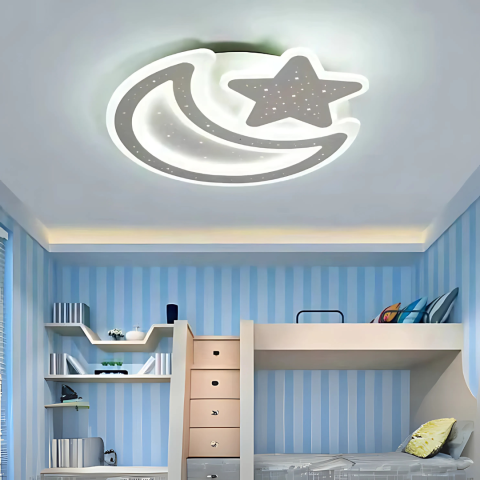 Lustra LED Nova cu Telecomanda, 89W, Dimabil, Forma Luna si Stea, Alb [3]