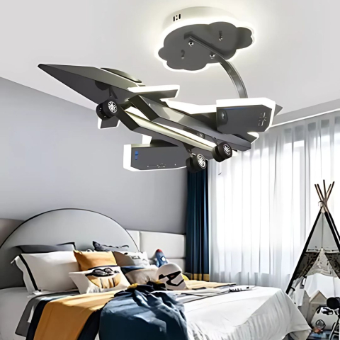 Lustra LED pentru copii FIGHTER, Tip avion, 100W, Lumina Rece/Calda/Neutra, Gri Aeronautic [1]