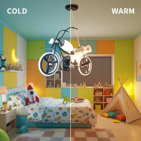 Lustra LED pentru copii MOTO, Tip motocicleta, 40W, Lumina Rece/Calda/Neutra, Negru Alb [2]