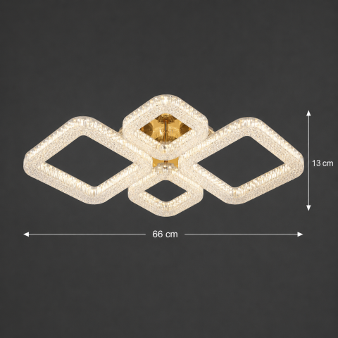 Lustra LED RENATO Eleganza cu telecomanda si cristal, 73W, 4 Patrate, Lumina Rece/Calda/Neutra, Dimabila, Auriu [3]