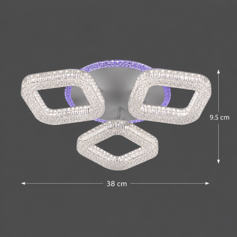 Lustra LED RENATO Nobile cu telecomanda si cristal, 39W, 3 Patrate, Lumina Rece/Calda/Neutra, Dimabila, Alb [3]