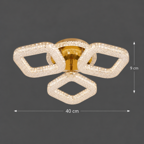 Lustra LED RENATO Nobile cu telecomanda si cristal, 39W, 3 Patrate, Lumina Rece/Calda/Neutra, Dimabila, Auriu [3]
