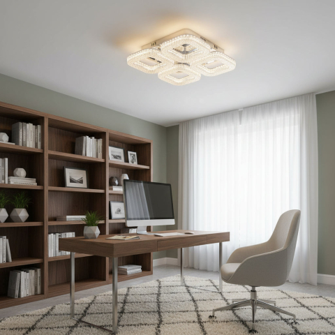 Produse Alessandro - Lustra LED RENATO Nobile cu telecomanda si cristal, 54W, 4 Patrate, Lumina Rece/Calda/Neutra, Dimabila, Alb
