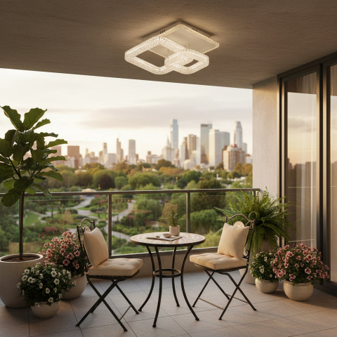 Lustra LED RENATO Petito cu telecomanda si cristal, 13W, 2 Patrate, Lumina Rece/Calda/Neutra, Dimabila, Alb [2]