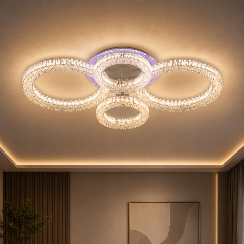 Lustre LED Moderne - Lustra LED RONDA Magno cu telecomanda 78W, 4 Cercuri, lumina Rece/Calda/Neutra, Dimabila, Alb