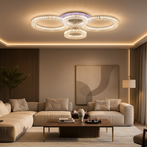 Lustra LED RONDA Magno cu telecomanda 78W, 4 Cercuri, lumina Rece/Calda/Neutra, Dimabila, Alb [1]