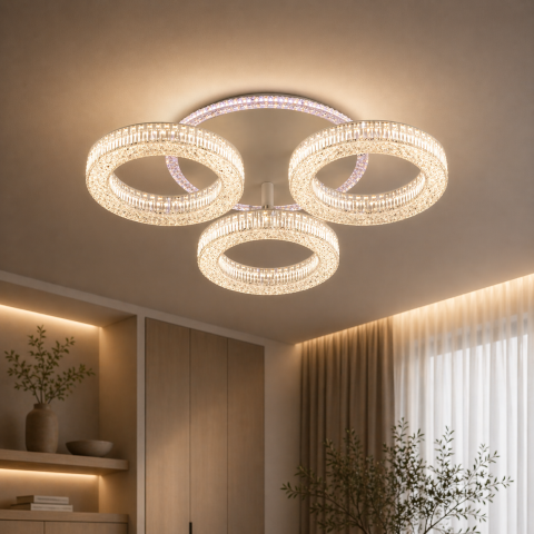 Lustre LED Moderne - Lustra LED RONDA Nobile cu telecomanda 46W, 3 Cercuri, lumina Rece/Calda/Neutra, Dimabila, Alb