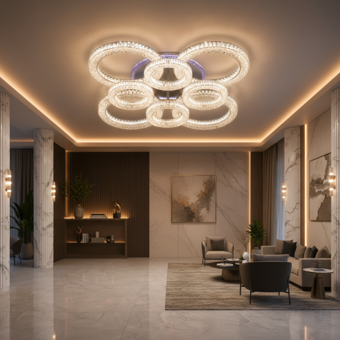 Lustre LED Moderne - Lustra LED RONDA Regalis cu telecomanda 141W, 8 Cercuri, lumina Rece/Calda/Neutra, Dimabila, Alb