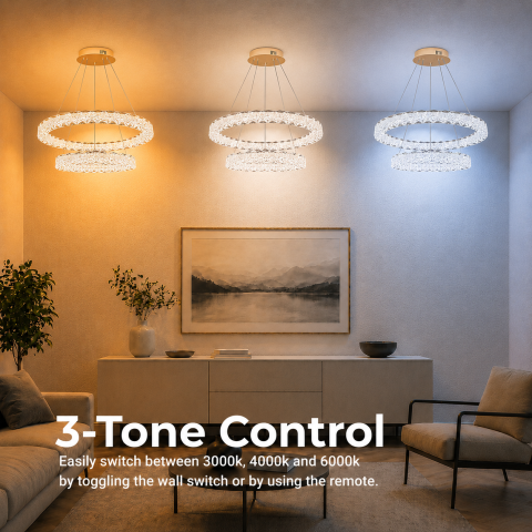 Lustra LED SHELP Cristal cu telecomanda, 64W, Lumina Calda/Neutra/Rece, Φ60 cm, Inaltime Reglabila, Metal si Cristal, Auriu [3]