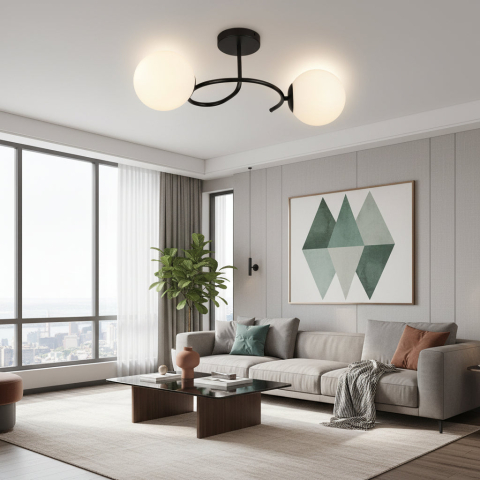 Iluminat Smart Home - Lustra LED si cristal ORBIT, 55cm, 2xE27, Globuri, Negru
