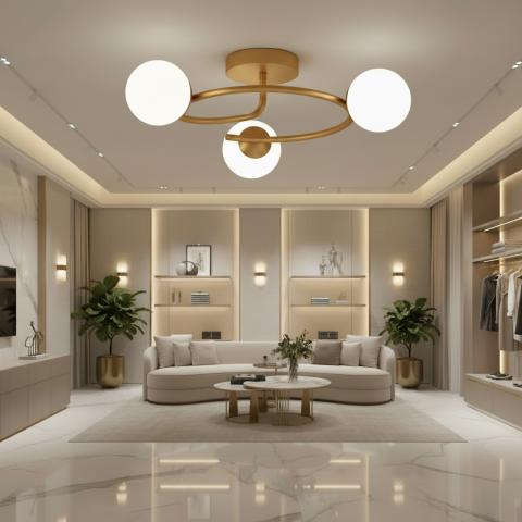 Iluminat Smart Home - Lustra LED si cristal ORBIT, 66cm, 3xE27, Globuri, Auriu