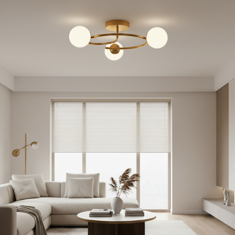 Lustra LED si cristal ORBIT, 66cm, 3xE27, Globuri, Auriu [1]