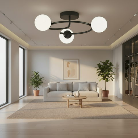 Iluminat Smart Home - Lustra LED si cristal ORBIT, 66cm, 3xE27, Globuri, Negru