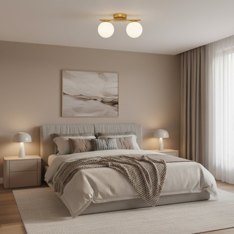 Iluminat Smart Home - Lustra LED si cristal ORI, 30cm, 2xG9, Globuri, Auriu