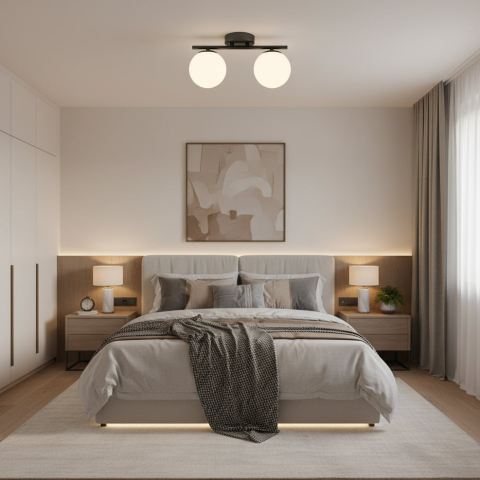 Iluminat Smart Home - Lustra LED si cristal ORI, 30cm, 2xG9, Globuri, Negru