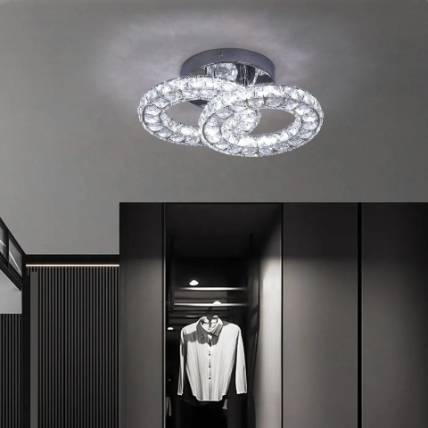 Lustra LED si cristal ZABINA 25W, 2 Cercuri, lumina Rece/Calda/Neutra, Crom Lucios [2]