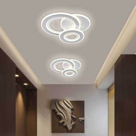 Lampi, Aplice si Corpuri de iluminat Smart - Lustra LED SQUARE 53W, 3 Cercuri, lumina Rece/Calda/Neutra, Alb