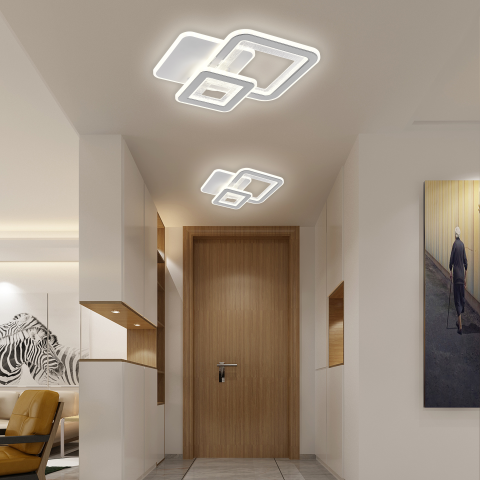 Lustre LED Moderne - Lustra LED SQUARE 57W, 3 Patrate, lumina Rece/Calda/Neutra, Alb