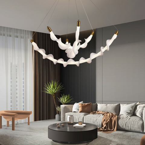 Lustra LED Suspendata Acril LT760/3GD, 28W, Lumina Calda/Neutra/Rece 3000/4000/6000K, Alb, Inaltime Reglabila, Metal si Acril [2]