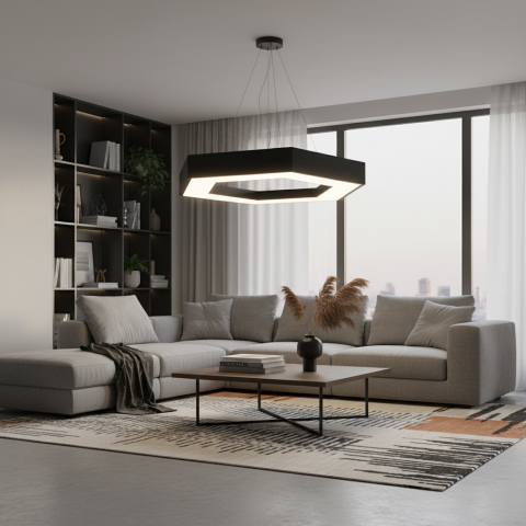 Lustre LED Moderne - Lustra LED suspendata ANGLE, 52cm, 25W, Inaltime Reglabila, Lumina Rece, Negru, Metal si Acril