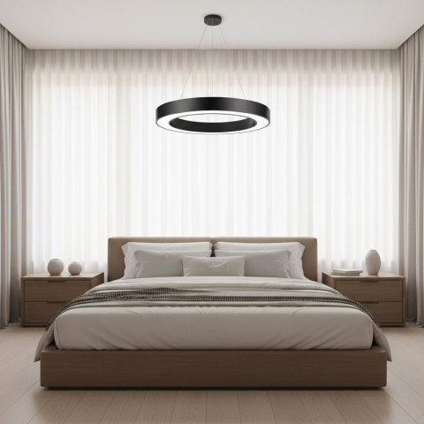 Produse Alessandro - Lustra LED suspendata ANGLE, D52cm, 25W, Inaltime Reglabila, Lumina Rece, Negru, Metal si Acril