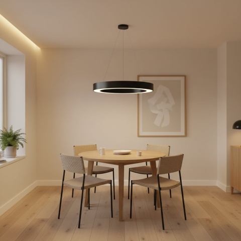 Lustra LED suspendata ANGLE, D52cm, 25W, Inaltime Reglabila, Lumina Rece, Negru, Metal si Acril [1]