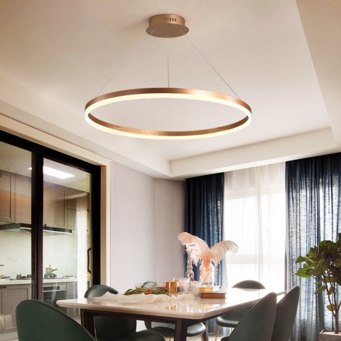 Lustre LED Moderne - Lustra LED Suspendata, ANINA, 34W, 1 Cerc, Diametru 50cm, Lumina Rece/Calda/Neutra 3000K/4000K/6000K, Dimabila, Auriu Lucios Alb, Inaltime Reglabila, Metal si Acril