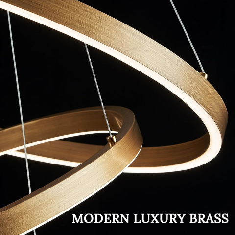 Lustra LED Suspendata, ANINA, 34W, 1 Cerc, Diametru 50cm, Lumina Rece/Calda/Neutra 3000K/4000K/6000K, Dimabila, Auriu Lucios Alb, Inaltime Reglabila, Metal si Acril [3]