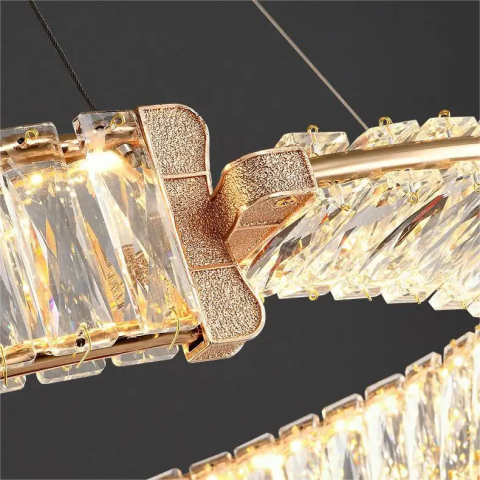 Lustra LED suspendata cu cristal PRISM REGAL 117W, 2 Cercuri, lumina Rece/Calda/Neutra, Dimabila, Auriu, Inaltime Reglabila [1]