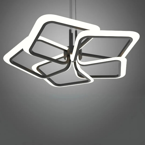 Lustra LED suspendata cu Telecomanda 103W, 5 Patrate, lumina Rece/Calda/Neutra, Dimabila, Negru [1]