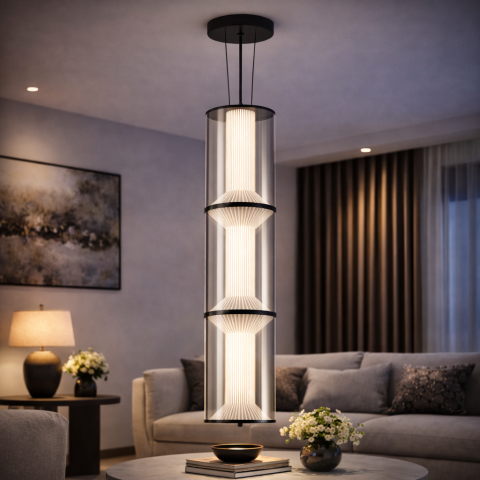 Iluminat Smart Home - Lustra LED Suspendata cu Telecomanda 78W, LM511/3BK, Inaltime Reglabila, Lumina Calda/Rece/Neutra, Alb, Metal