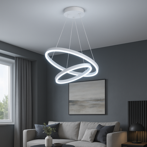 Lustra LED suspendata cu telecomanda CASIANA 41W, 2 Cercuri, lumina Rece/Calda/Neutra, Dimabila, Alb, Inaltime Reglabila [2]