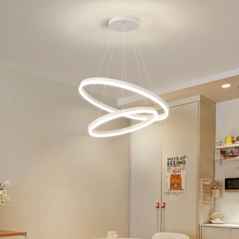 Lustra LED suspendata cu telecomanda CASIANA 41W, 2 Cercuri, lumina Rece/Calda/Neutra, Dimabila, Alb, Inaltime Reglabila [3]