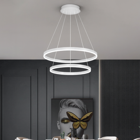 Produse Alessandro - Lustra LED suspendata cu telecomanda CASIANA 41W, 2 Cercuri, lumina Rece/Calda/Neutra, Dimabila, Alb, Inaltime Reglabila