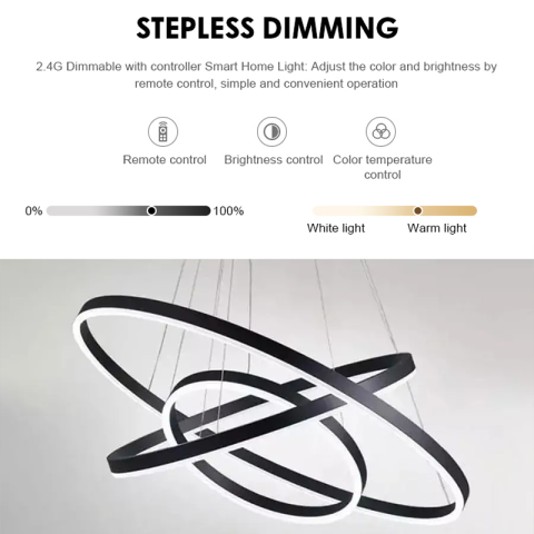 Lustra LED suspendata cu telecomanda CASIANA 85W, 3 Cercuri, lumina Rece/Calda/Neutra, Dimabila, Negru, Inaltime Reglabila [2]